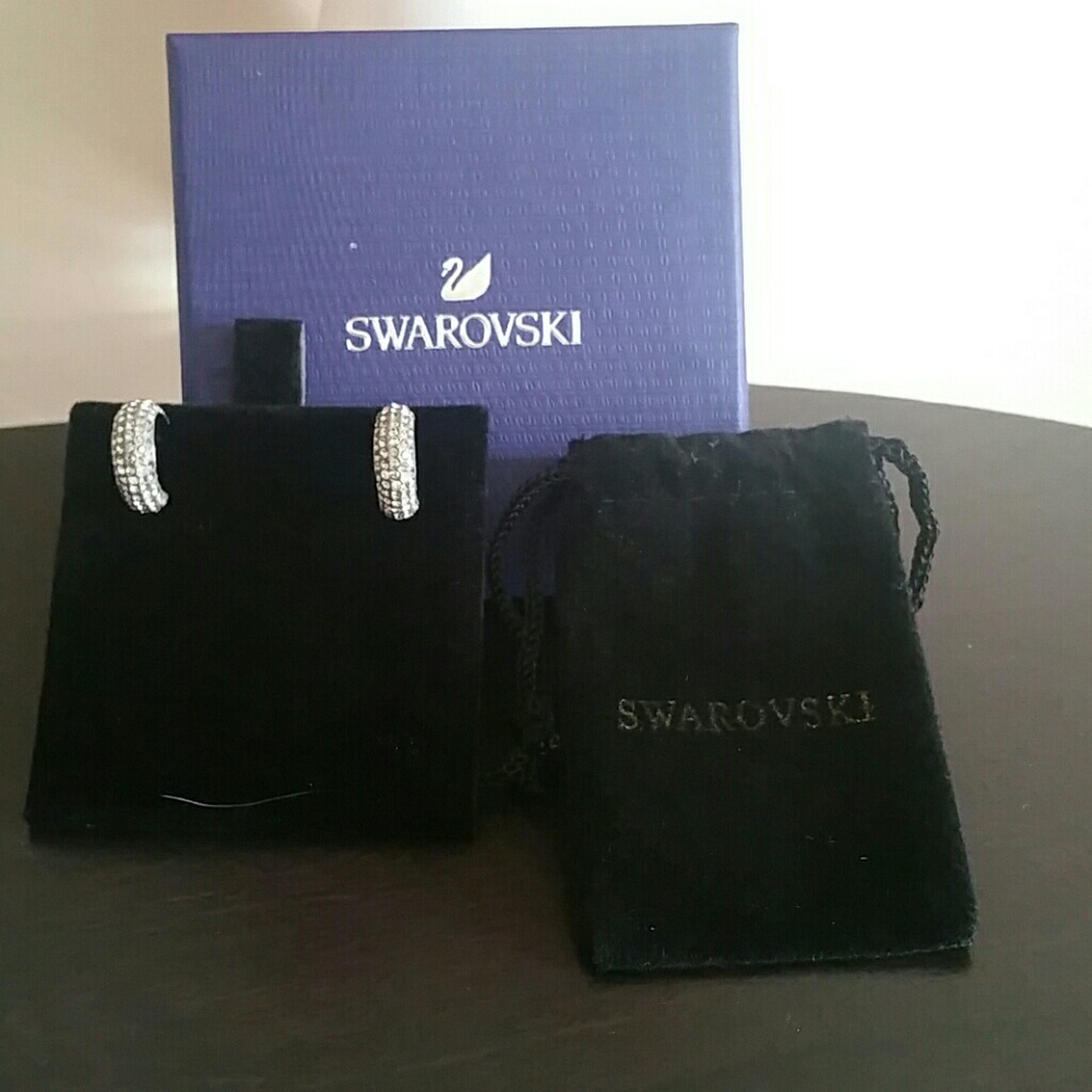 Swarovski Stamped  Half Hoop Crystal Earrings